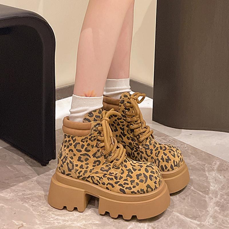Леопардовая платформа высокие каблуки женская обувь брендовые ботильоны 2025 тренд дизайнер повседневные походные ботинки челси новые туфли-лодочки Mujer Botas