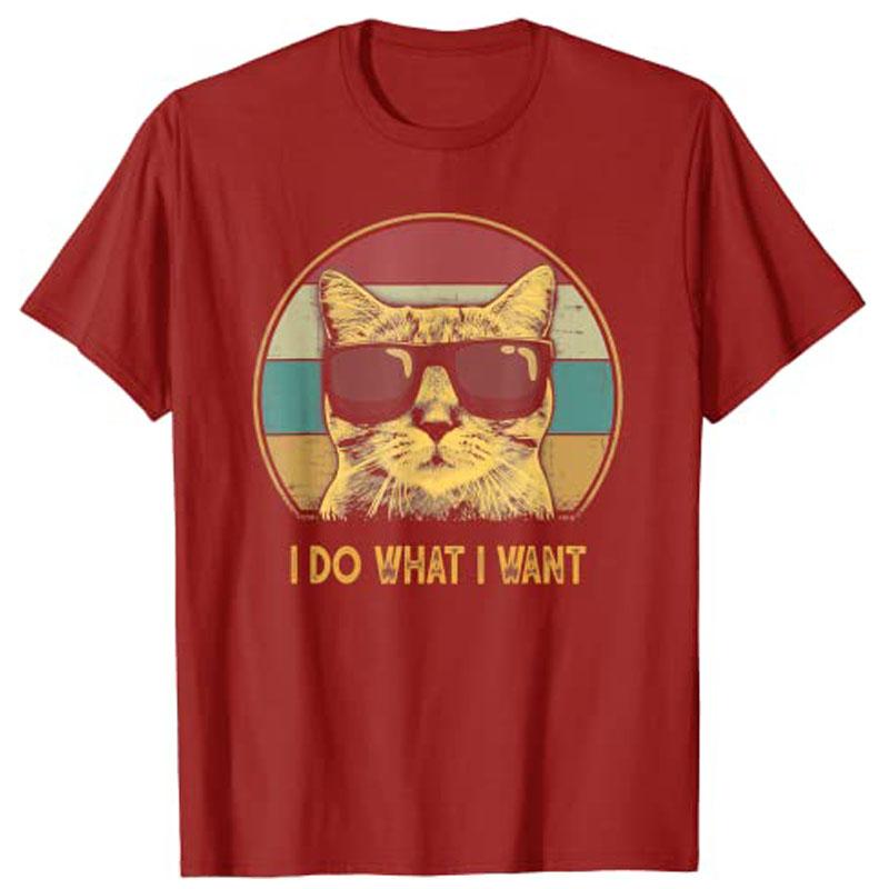 Retro I Do What I Want Cat Funny Cat Lover TShirt Womens Fashion Tee Tops Y2k Vintage Kitten Graphic Women Clothes Personality