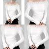 French Style Off Shoulder Top With Lace Patches And Embroidery For Women Spring