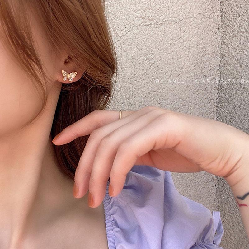 The new 911 silver needle is a two-wear butterfly earring, summer fresh girl versatile earrings, earrings.