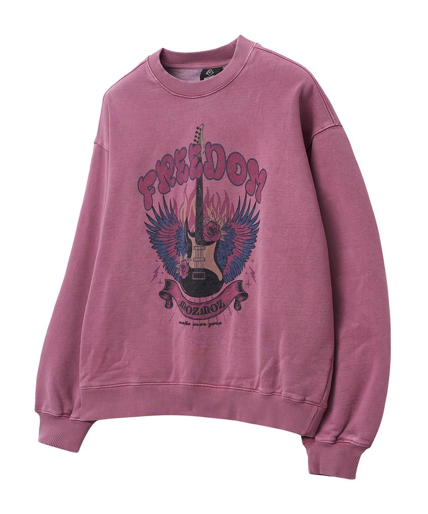 MOZMOZ Terry Brushed Pigment Freedom Oversized Sweatshirt Pink