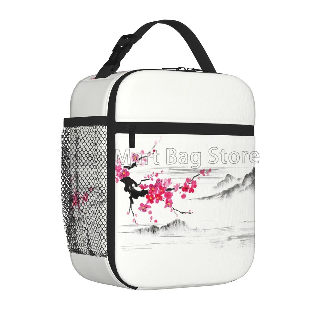 Японская Сакура Цветущая вишня Дерево Изолированная сумка для обеда Многоразовый ланч-бокс для работы Пикник Пляж Герметичный охладитель Bento Tote