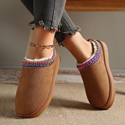 Зимние тапочки из искусственной замши на платформе, женские, толстая подошва, нескользящие, зимние сапоги, женские, закрытые носки, пушистые, полутапочки, хлопковая обувь