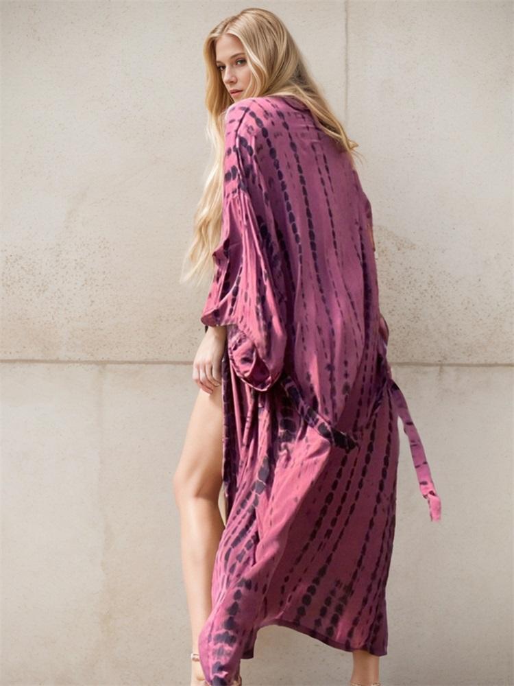 EDOLYNSA Богемный галстук-краситель в полоску, накидки на бикини, длинная туника, сексуальное платье-кимоно, женское платье больших размеров, пляжная одежда, купальный костюм, накидка Q1314