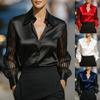 Женская осенняя однотонная атласная рубашка с длинным рукавом