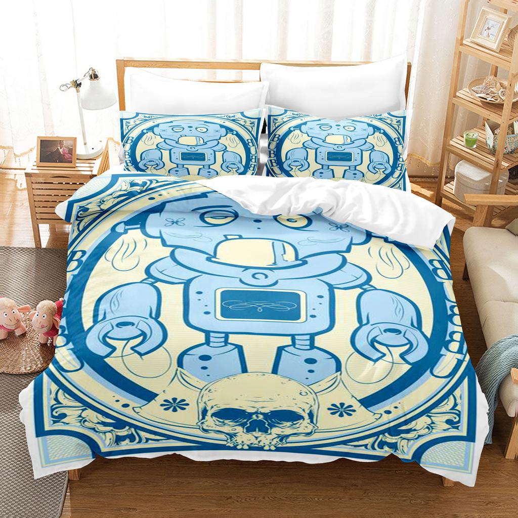 Vintage Pop Goth Reaper Skull Punk Rock Bedding Digital Printing Polyester Cotton Three-Piece Set