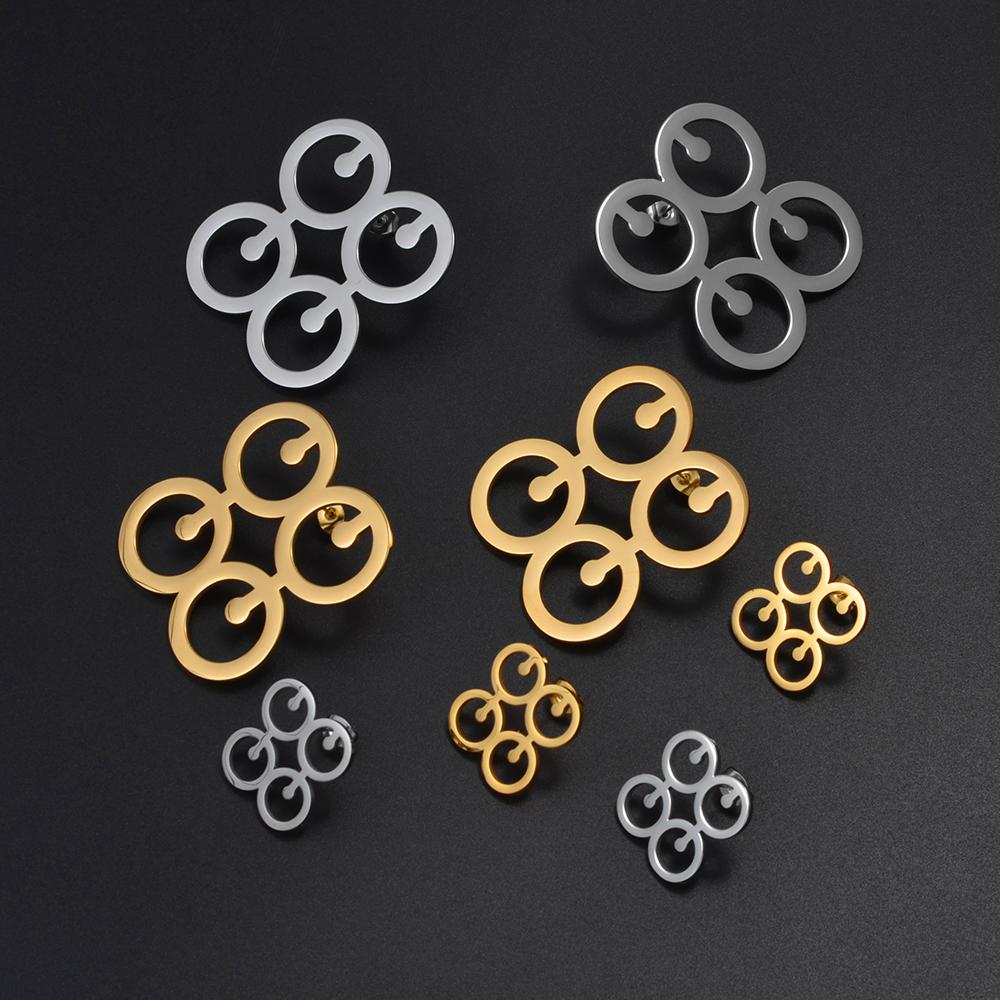 Anniyo (1Pair) 4CM/2CM Adinkra Mate Masie African Symbol Earrings Stainless Steel Gye Ethnic Traditional Jewelry #502062