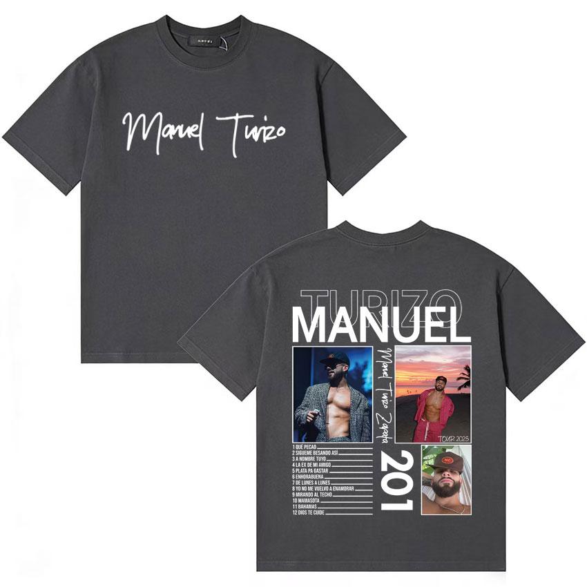 Singer Unisexuel Turizo 201 Music Summer Y2K T Shirt Unisexs Women Double Sided Print Short Sleeve Tshirts Cotton Cozy Tshrits Unisex