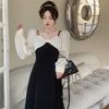 Темпераментное женское платье с длинными рукавами в стиле Хепберн, тонкая, с высокой талией, черная длинная юбка с лямкой на шее, плиссированная молния с дизайном