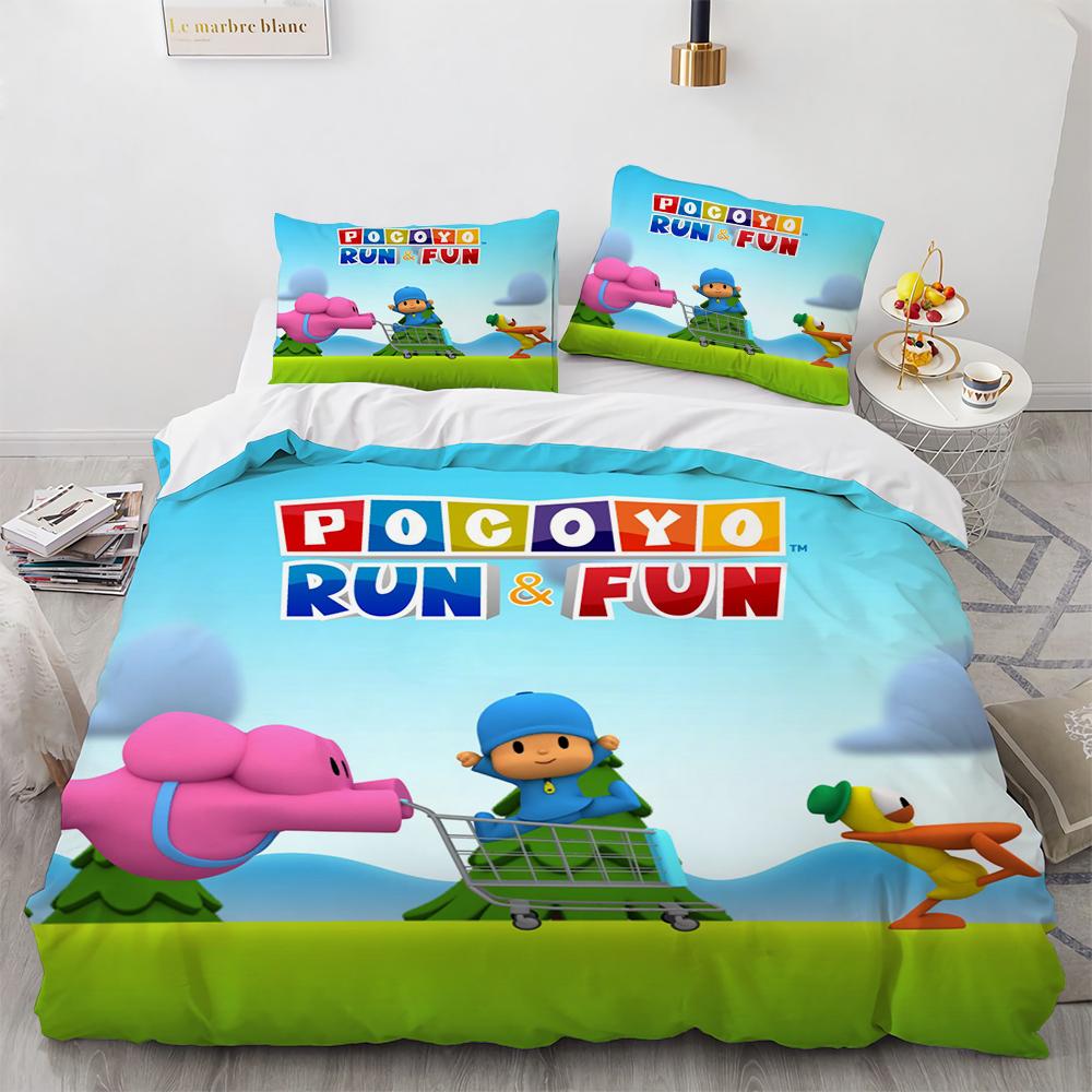 Комплект постельного белья Pocoyo, напечатанный на 3D-принтере, пододеяльник и наволочка, 2/3 шт., двуспальное одеяло размера Queen King, домашний текстиль, детские подарки