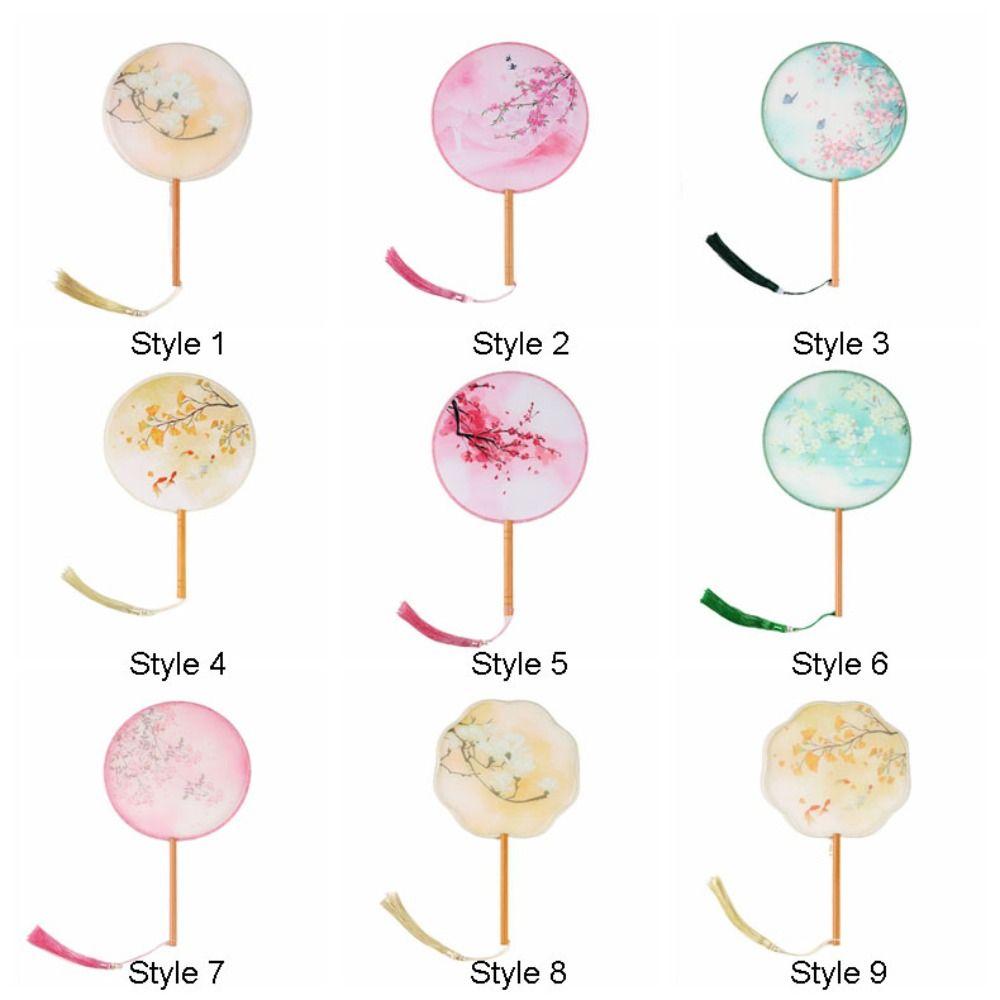 Ручной веер с вышивкой и кисточками, шелковый веер, классический китайский стиль, круглый веер, домашний декор