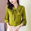 Brand Women's High-End Silk Bow Tie Blouse - Fashionable Style