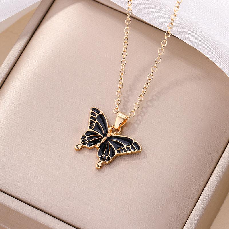 European and American e-commerce jewelry fashion drip alloy pendant personalized drip butterfly necklace autumn new item jewelry