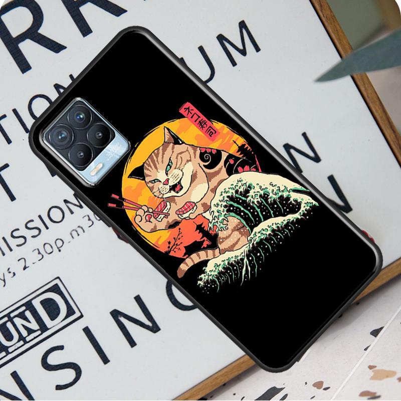 Neko Ramen Japan Cat Anime Back Case For Realme 8i 8 Pro GT Neo 2 Master C15 C21 Coque For OnePlus 8T 9R Nord2 9 Pro