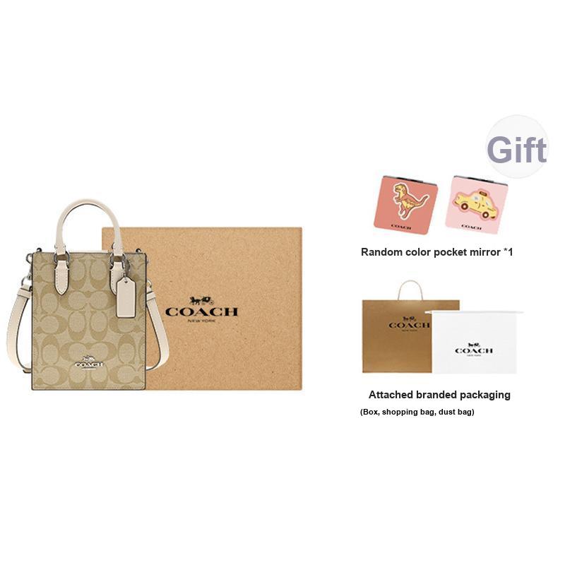 Coach N/S 17 Золотая Плашка с Логотипом Классическая Жаккардовая Фурнитура Покрытый Холст и Кожаная Сумка-Тоут Покупки Сумка Через Плечо Мини Женская Сумка-Тоут Коричневая CJ494-SIGHA
