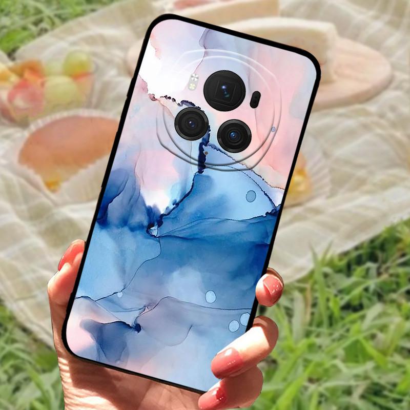 Чехол-бампер для Honor Magic6 Pro, силиконовый, мягкий, с рисунком под мрамор, черный, полный комплект защиты