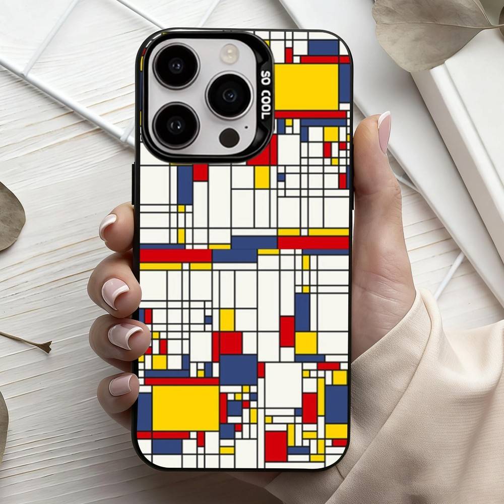 Сетка T-TOPLBPCS M-Mondrian Чехол для телефона для iPhone17,16,15,14,13,12,11 Plus,Pro Max Черный Конфетный серебристый чехол для телефона