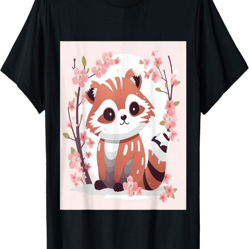 Cute Red Panda and Cherry Blossom Sketch_ Adorable Art T-Shirt