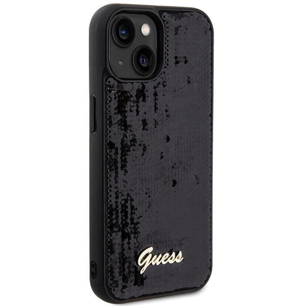 Guess Sequin Script Metal Case For Iphone 14 / 15 / 13 - Black