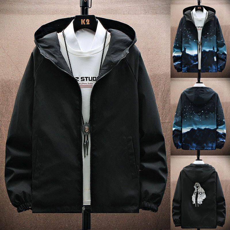 Новая модная двусторонняя мужская куртка с принтом Strewear, мужские тонкие куртки с капюшоном, ветровки, одежда больших размеров