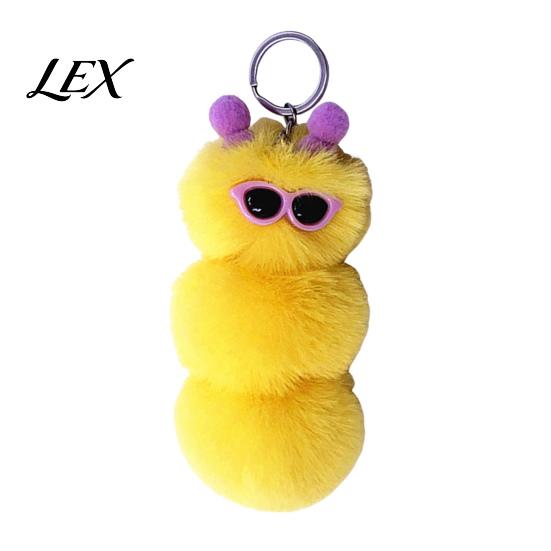 Sunglasses Caterpillar Keyring Plush Keychain, Stuffed Pendant for Decorative Backpack Ornament Bags & Car Keys, Purse Accessory
