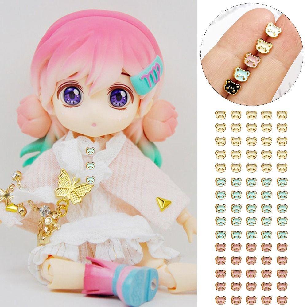 20pcs Metal Bear Head Buttons Mini Doll Shoes Buckles  DIY Doll Clothes Accessories