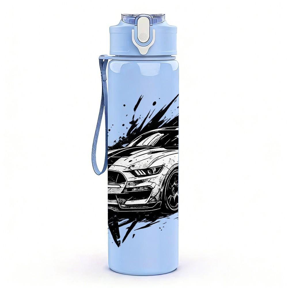 1PC Black Muscle Car Splash Art Print 750ml Color Plastic Sports Water Bottle Leakproof Flip Straw Lid Suitable for Sports Office Home Use