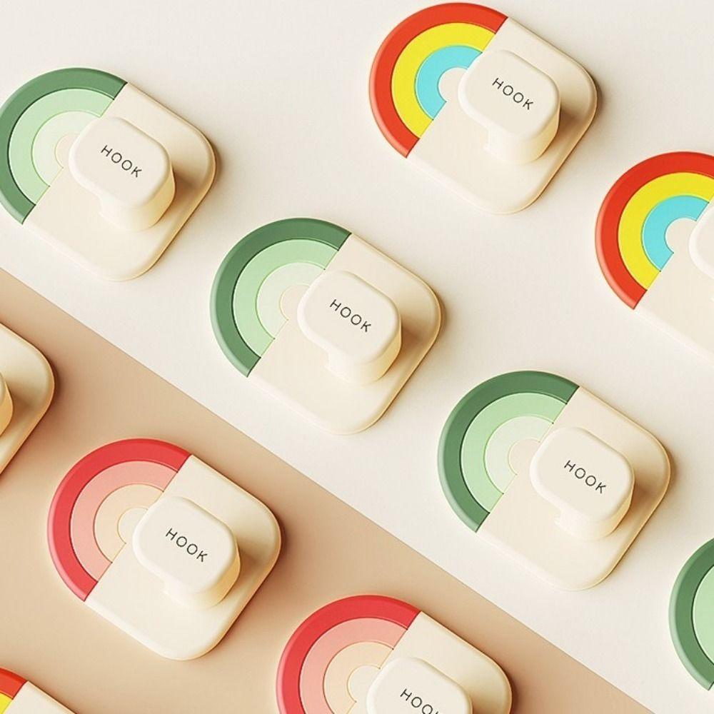 6Pcs Plastic Wall Door Hook No-Drill Towel Hanger Multifunctional Rainbow Hook  Kitchen