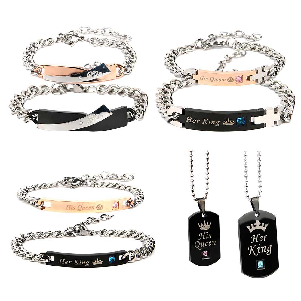 2PCS Fashionable Titanium Steel Lovers Bracelet/Necklace Fashionable Ornament Gift
