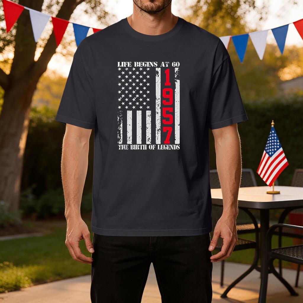 Men's Printed Casual Ice Silk T-Shirt Life at 60 1957 The of Short Sleeve Crew Neck Tee for Everyday Wear