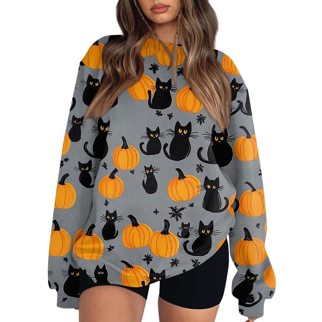 Женский модный повседневный свитшот с длинным рукавом и принтом на Хэллоуин