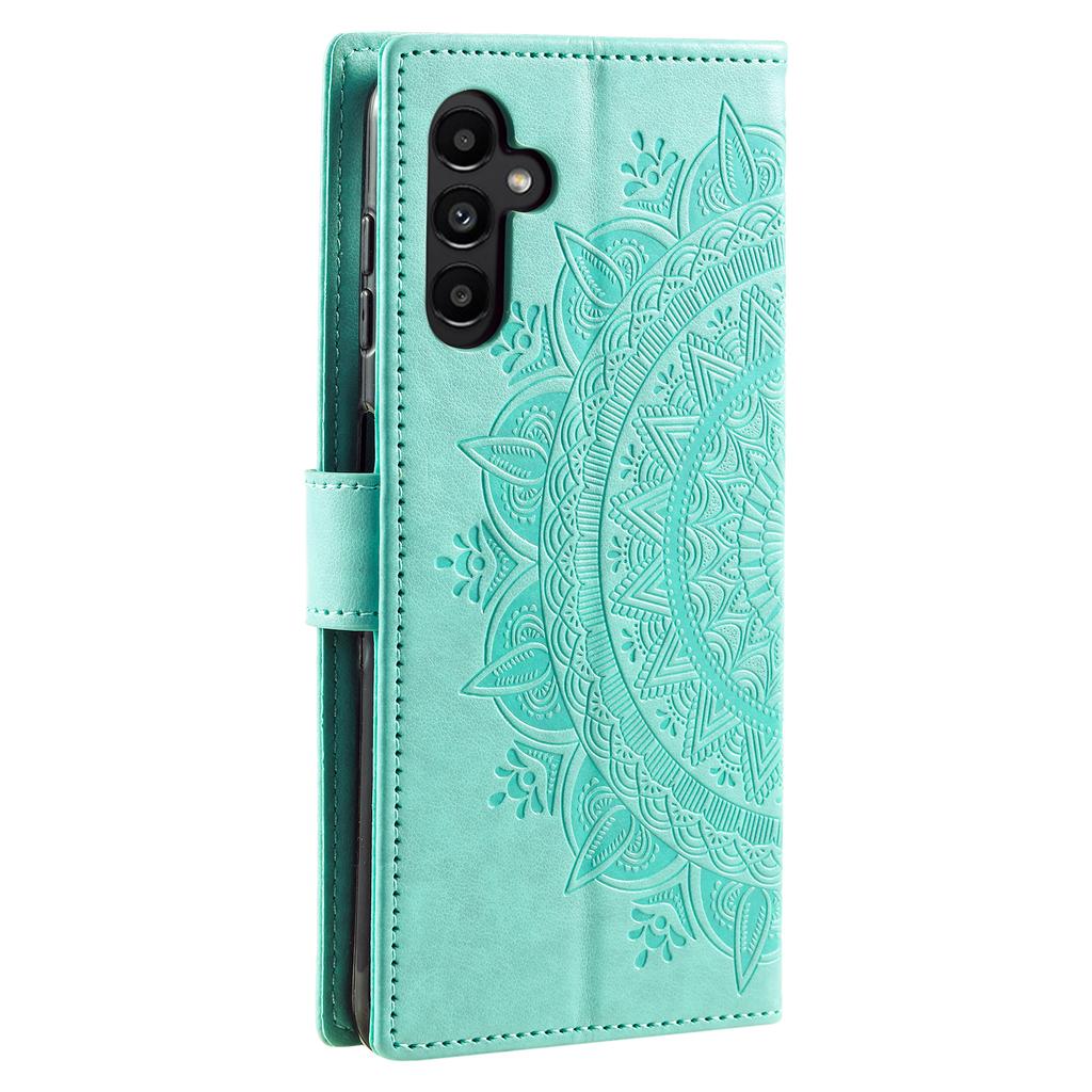 For Samsung Galaxy A17 Stand Case Imprinted Totem PU Leather Wallet Phone Cover with Wrist Strap
