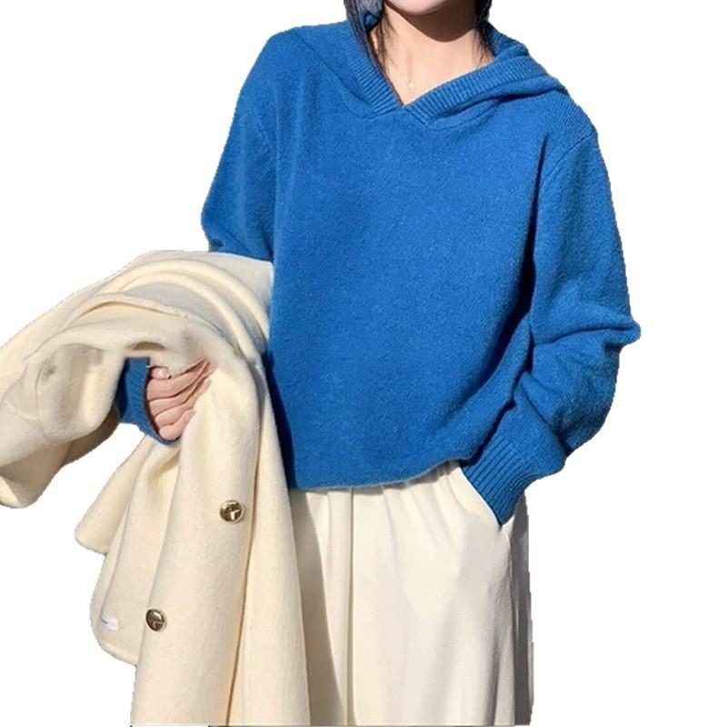 Solid Color Pullover Sweater Autumn and Winter Hooded Sweater Pullover Jacket for Women