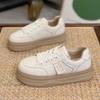 Leather White Shoes Women's Spring New Fashion All-Match Breathable Thick Bottom Hight Increasing Board Shoes Casual Sneaker