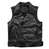 New Black Motorcycle Biker Leather Vest Men Genuine Leather Oblique Zipper Sleeveless Jackets High Quality Cowhide Vests