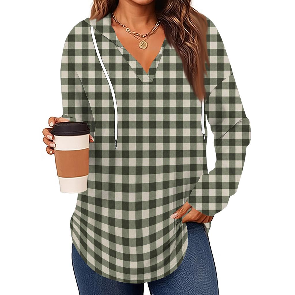 Женские модные толстовки с капюшоном V-образным вырезом с длинным рукавом и цветочным принтом на шнурке, повседневные свободные пуловеры