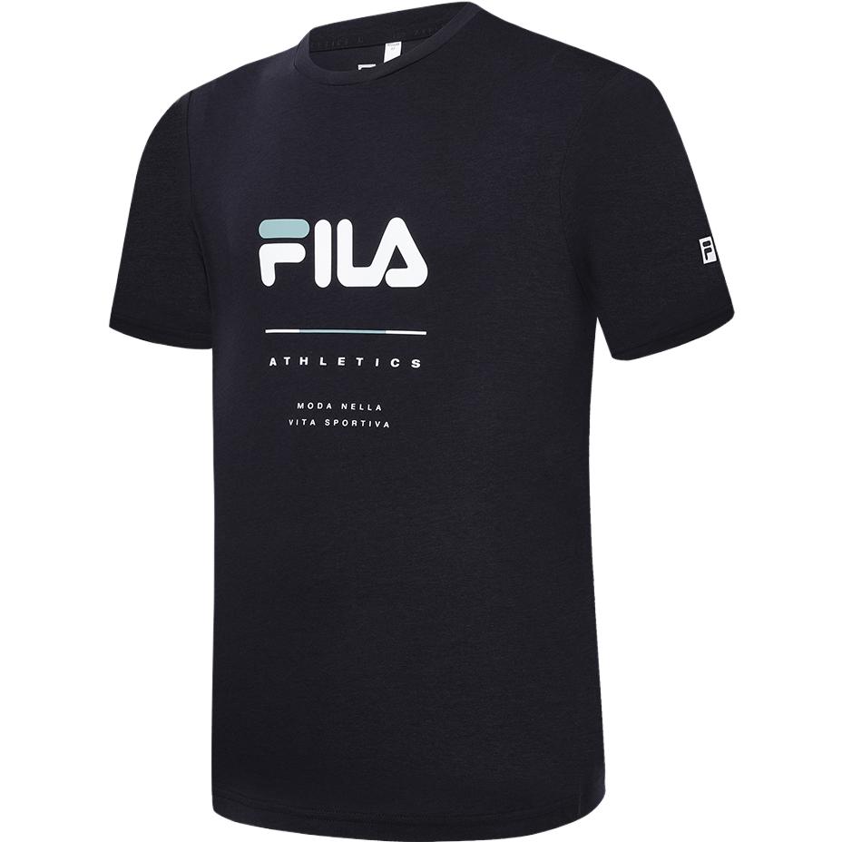 Fila Базовая простая спортивная фитнес-футболка с круглым вырезом и коротким рукавом, мужская, топы, темно-синяя A11M331104FNV