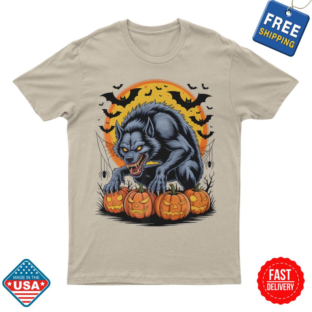 Scary Werewolf Halloween Moon Pumpkin Spooky Bats Horror T-Shirt Unisex Inspired Unisex T-Shirt