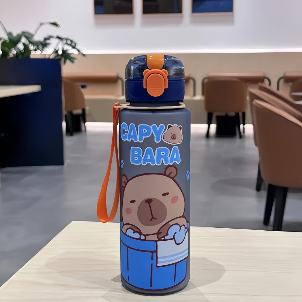 750ml Cute Cartoon Capybara Water Bottle Silicone Straw Leakproof Plastic Water Cup Portable Outdoor Travel Kids Water Bottle