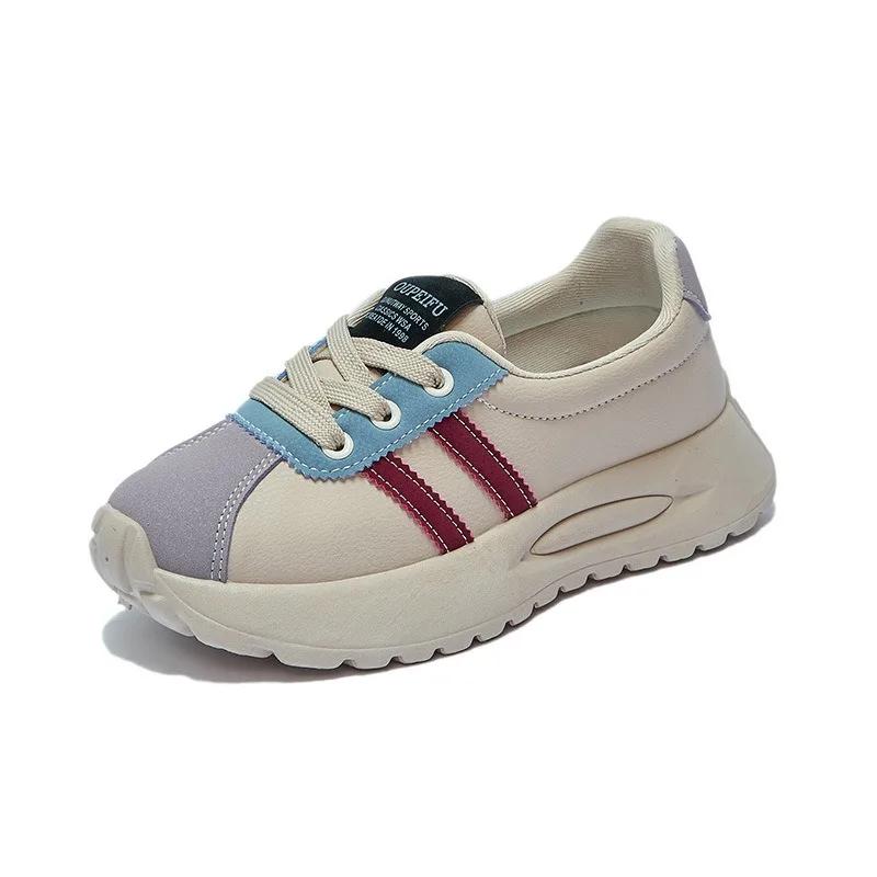 Новые женские туфли на платформе, повседневные кроссовки, универсальные модные дизайнерские полосатые женские туфли из искусственной кожи, одиночные туфли