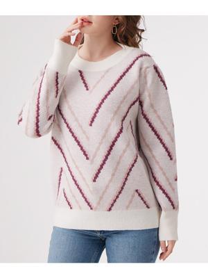 Осень Зима Круглый вырез Французский винтаж Повседневный Приталенный Пуловер Универсальный Узорный Женский Вязаный Свитер Роскошный Расслабленный Универсальный Топ