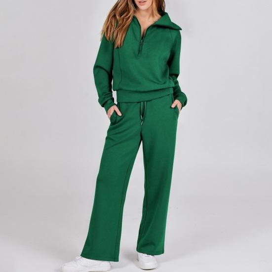 Женские костюмы-двойки, осенние повседневные спортивные костюмы с полумолнией, комплект для отдыха, пуловер с длинным рукавом и брюки с широкими штанинами, комплекты спортивных костюмов