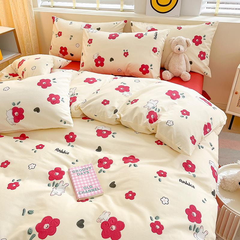 Комплект из четырех предметов из чистого хлопка, счет 60, утолщенное постельное белье из чистого хлопка, комплект из трех предметов, длинноволокнистый хлопок, небольшой свежий пододеяльник, простыня на подгонке.