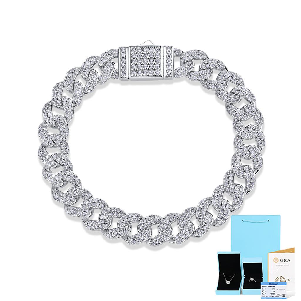 Серебряный браслет S925 Moissanite 10 мм в ширину Серебряные украшения