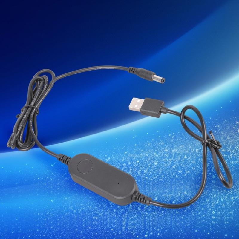 Повышающий кабель питания USB на DC5521, 12 Вт, 12 В, с переключателями, пластиковая текстура, 160 см, для LED, роутера, динамиков, зарядки