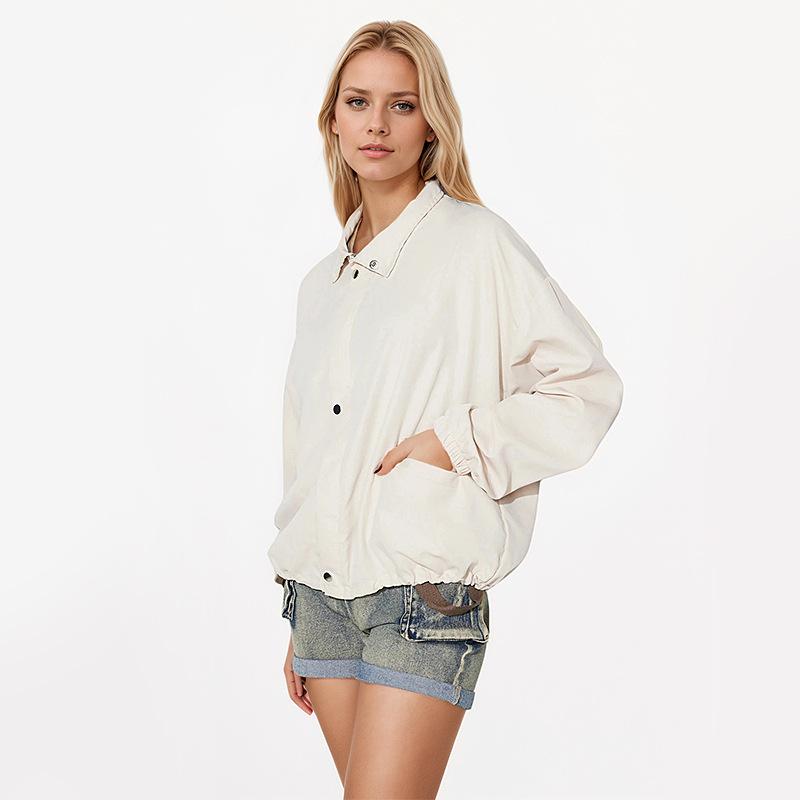 Женская куртка большого размера Casual Solid Color Spring and Autumn с длинным рукавом и лацканами, свободная, с защитой от солнца
