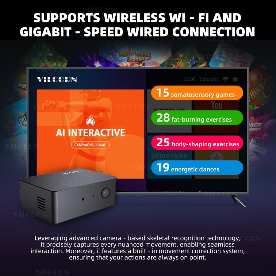 VILCORN Умная ИИ-система для активных игр для детей и семей. Интерактивная физическая фитнес-игровая консоль с играми, распознающими движение