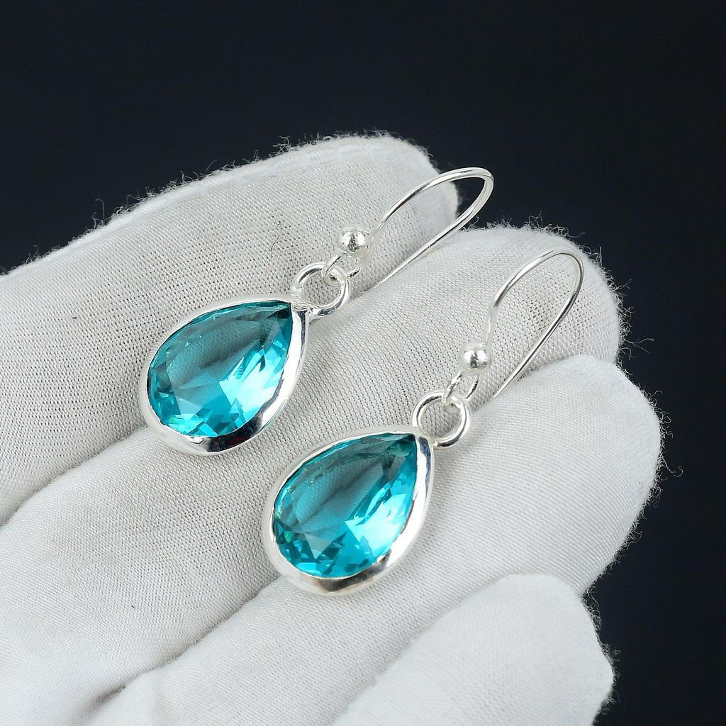 Green Apatite Gemstone 925 Sterling Silver Earring Birthstone 925 Solid Sterling Silver Earring Green Apatite Women Gemstone Earring For Her