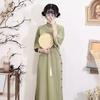 2025 Summer Green Retro Republic of China Style Cheongsam with Large Inverted Sleeves