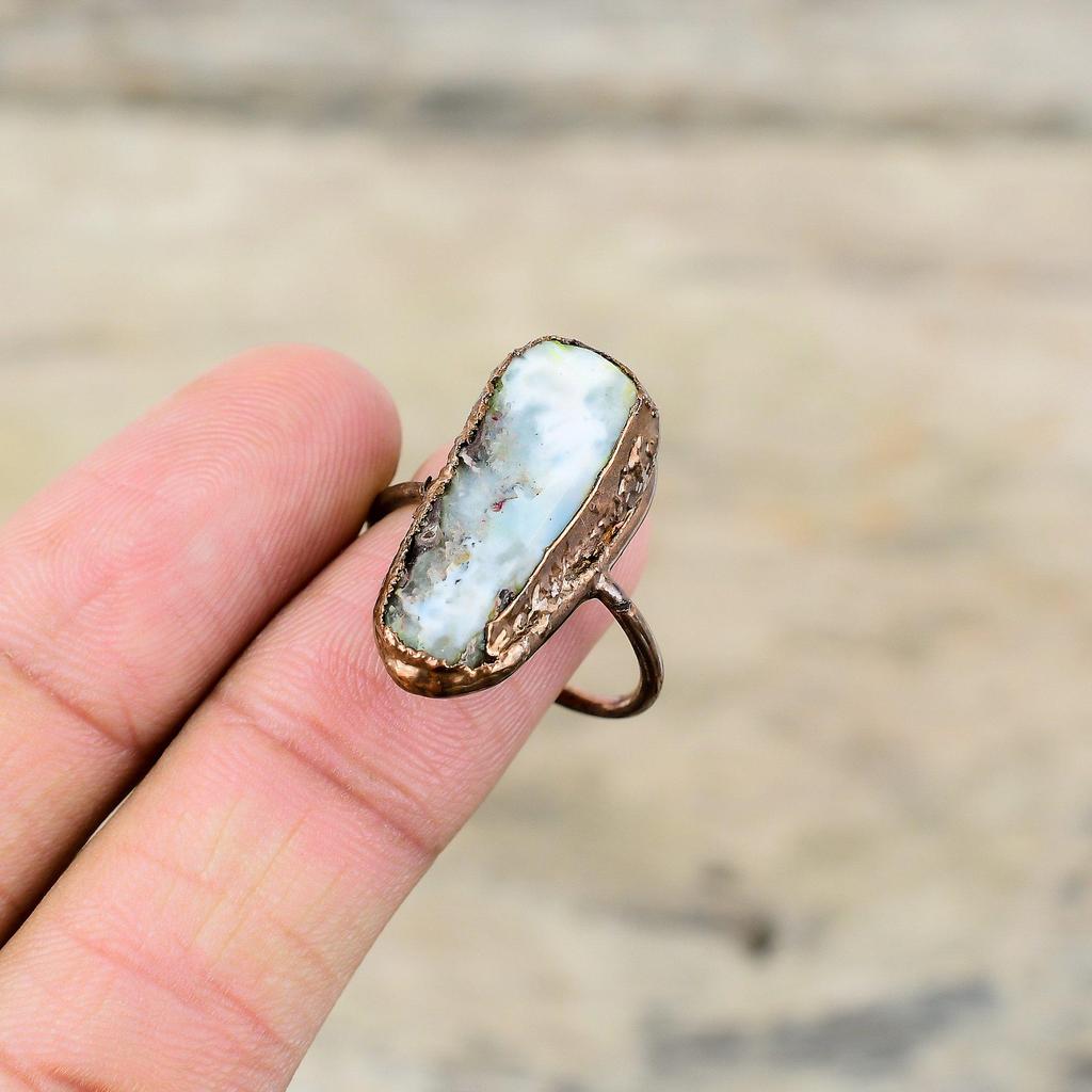 Грубое кольцо Ларимар, медное кольцо, изготовленное методом гальванопластики, регулируемые кольца ручной работы, медные украшения, кольцо с настоящим драгоценным камнем, ювелирные изделия, изготовленные методом гальванопластики, свадебный подарок